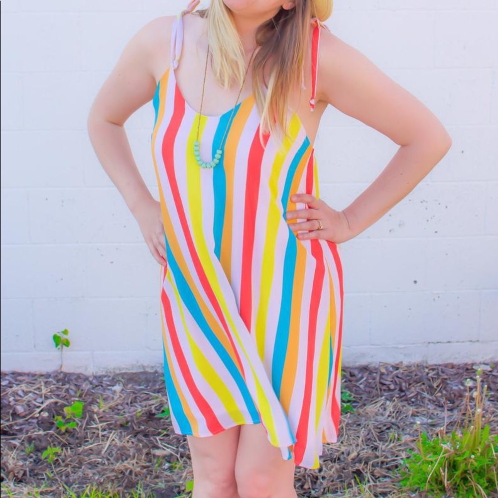 Striped colorful dress with bow ties